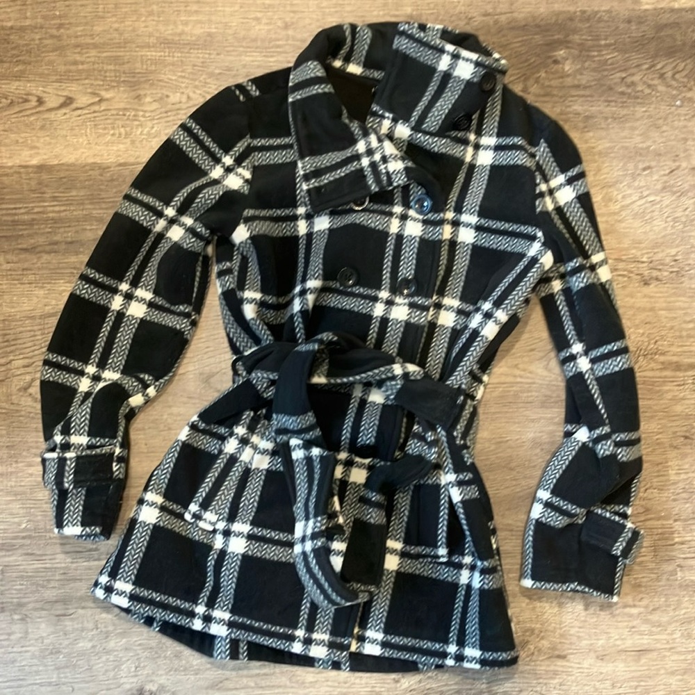 Plaid Double-Breasted Belted Coat